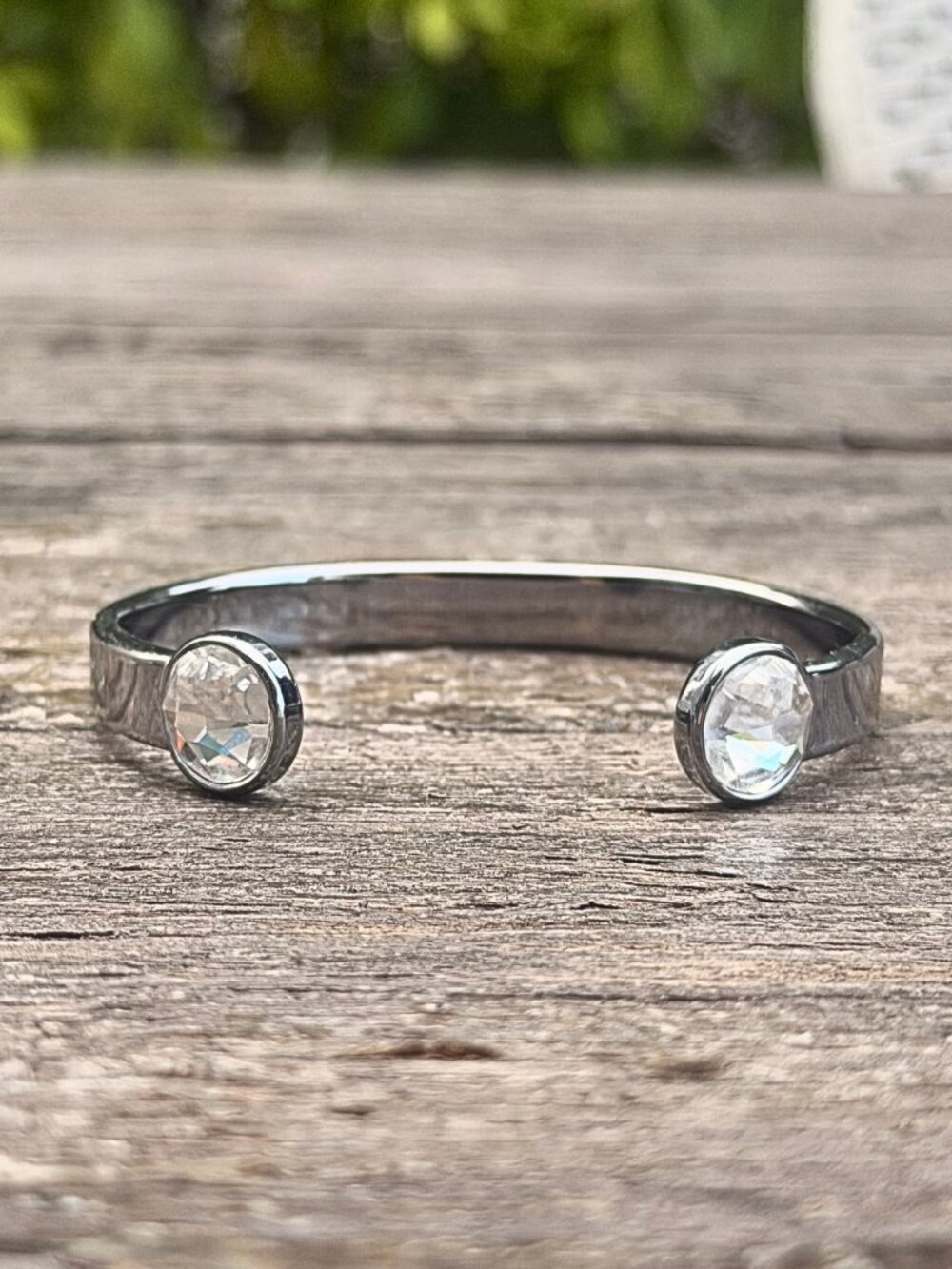 Mary Kay Vintage 90s One Person Can Rhinestone Cuff Bracelet Gunmetal Silver